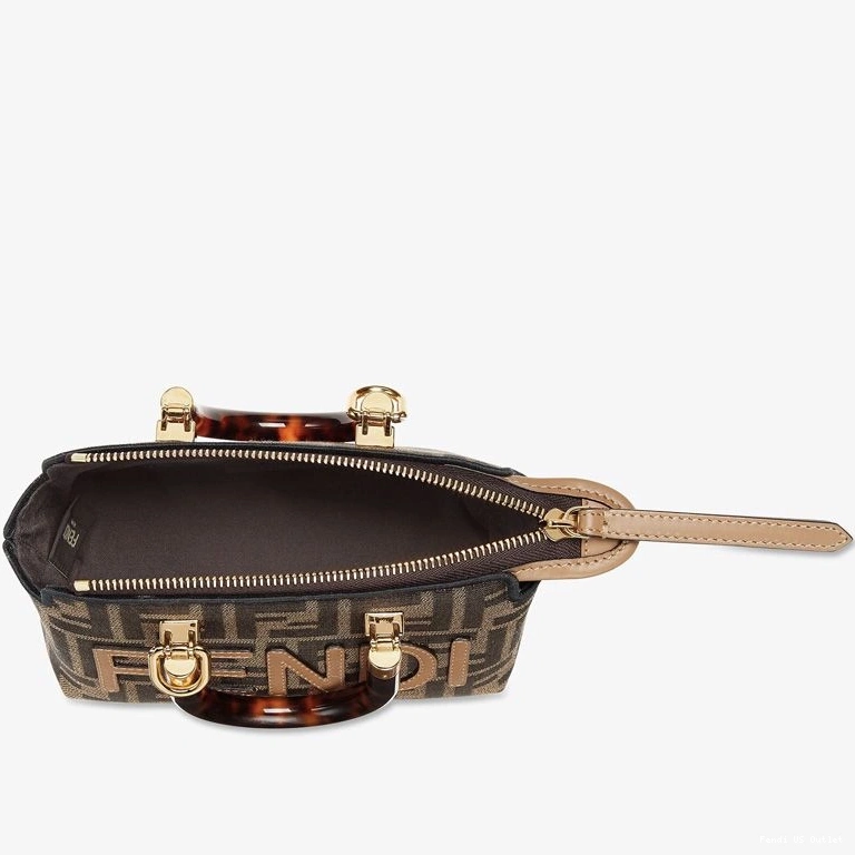 Affordable HOT Mini Bag Brown By Fendi ROMA Boston Fabric Motif Way Logo The FF In 0819